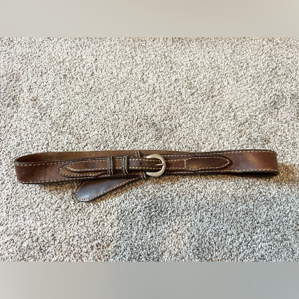 Duluth Trading Co vintage brown genuine Leather Belt with Stitching